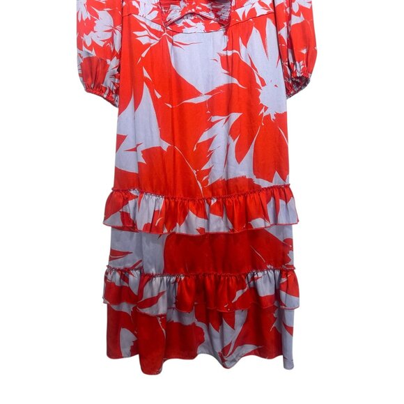 J.Crew Tiered Ruffle Midi Dress Size 6 Orange Blue Ballon Long Sleeves Floral - Picture 6 of 16